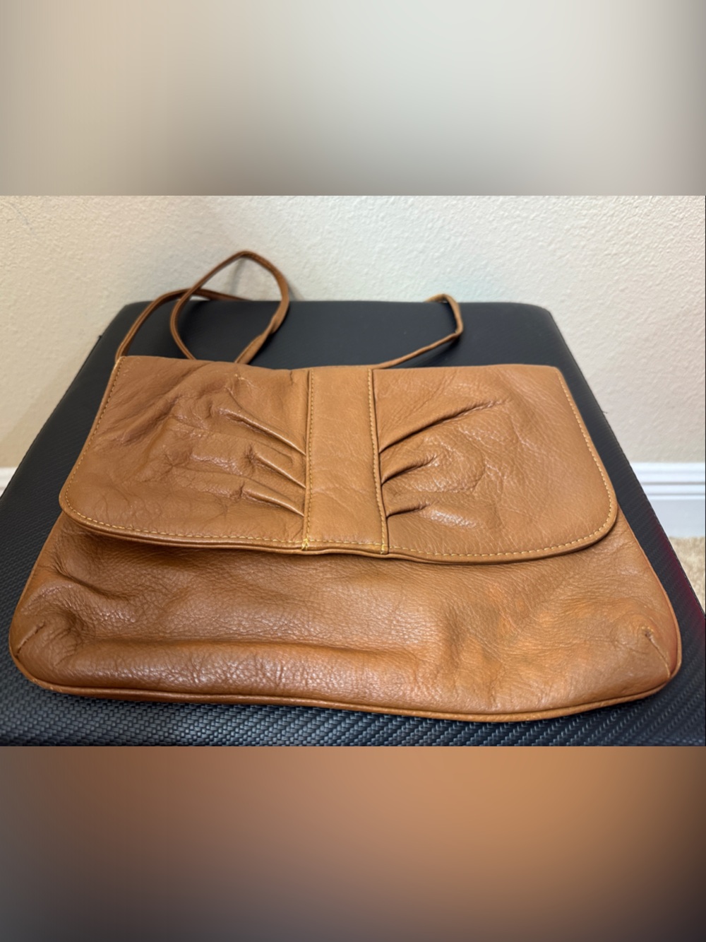 Vintage Andrew Geller Saddle Brown Leather Crossbody Bag - Picture 1 of 6